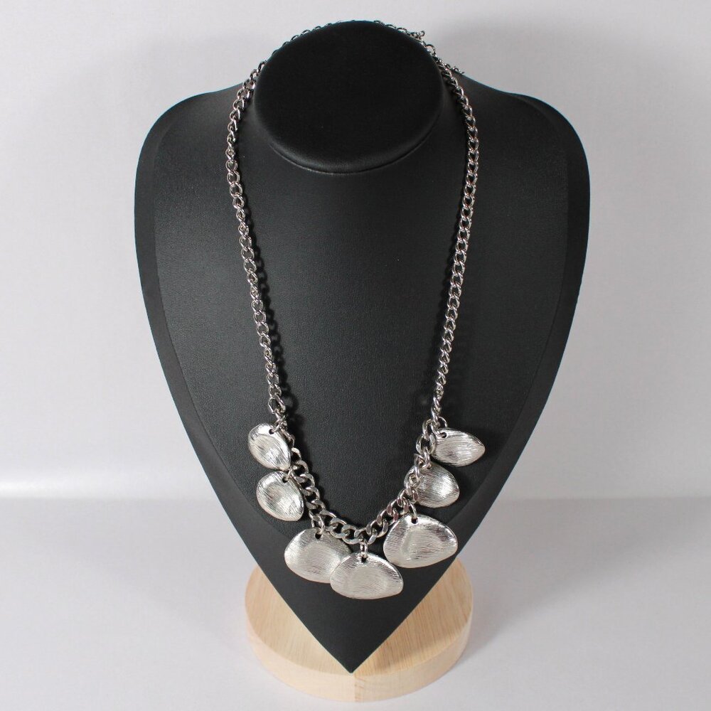 Vintage Silver Tone Bib Necklace with Silver Disk
